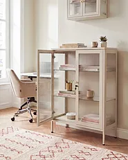 Glass Display Cabinet HARLYN  90 cm Metal Beige_1156528