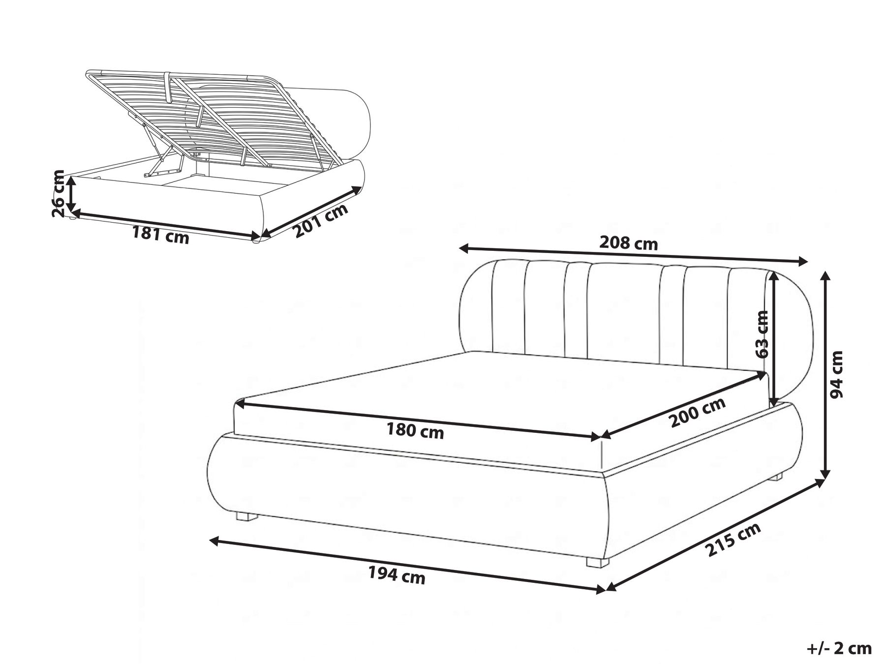 Ottoman Bed CAMPAN Fabric Light Beige 180 x 200 cm (EU Super King)_1056322