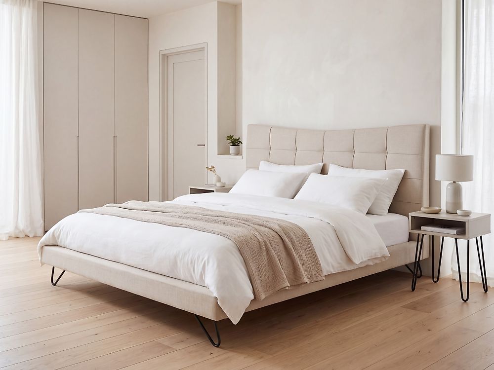 Bed Fabric LANNION 180 x 200 cm (EU Super King) Light Beige