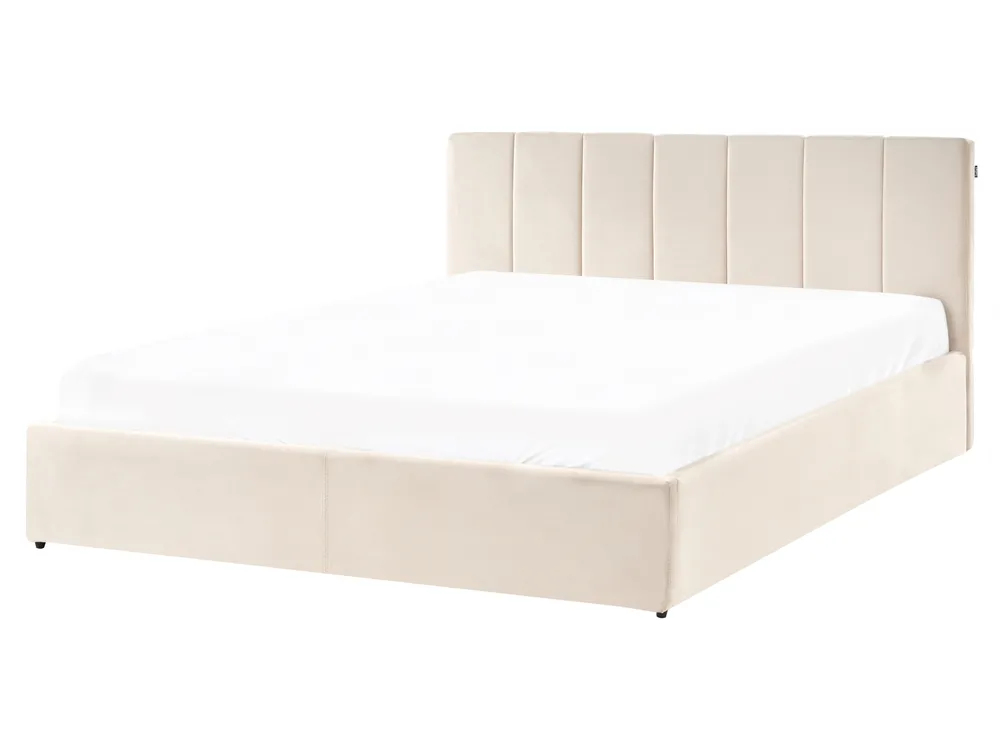 Letto contenitore DREUX Velluto Beige chiaro 160 x 200 cm_1012269