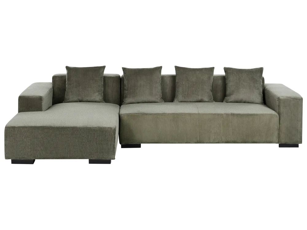 Corner Sofa 4 Seater LUNGO Corduroy Green Right Hand_962315