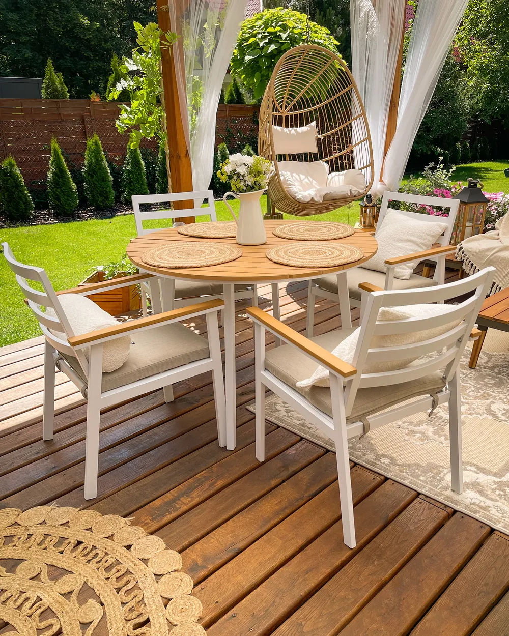 Beliani Set Di 4 Sedie Da Giardino In Alluminio Marrone Vintage Con Cuscini Beige - Impilabili Con Braccioli - 5