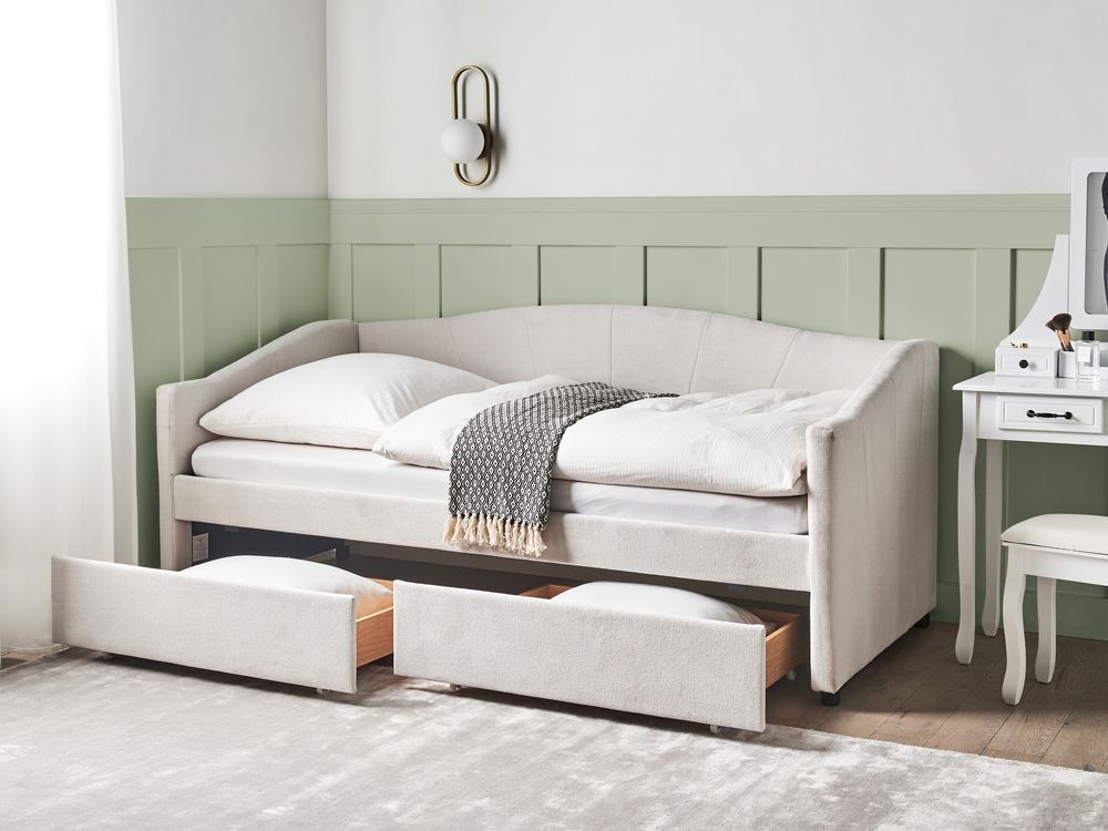 Letto da giorno con contenitore VITTEL Tessuto Beige chiaro 90 x 200 cm