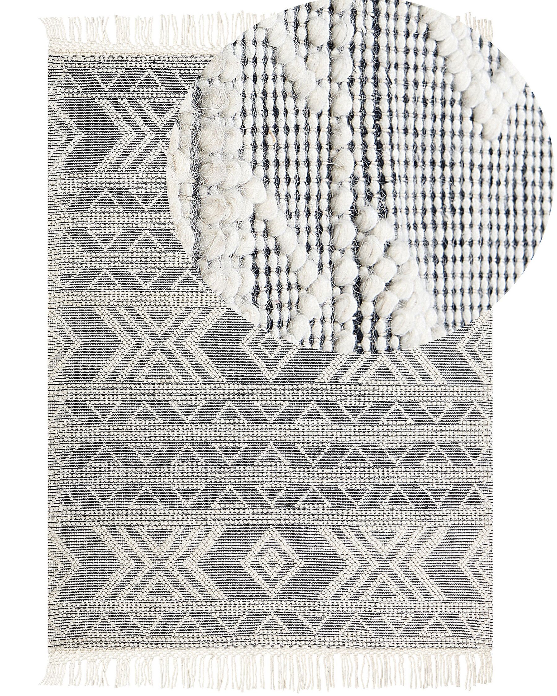 Wool Area Rug 160 x 230 cm White and Black PAZAR_855569