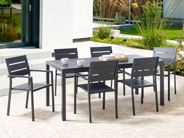 6 Seater Aluminium Garden Dining Set Black VERNIO