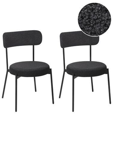 Set of 2 Dining Boucle Chairs Black ALLISON