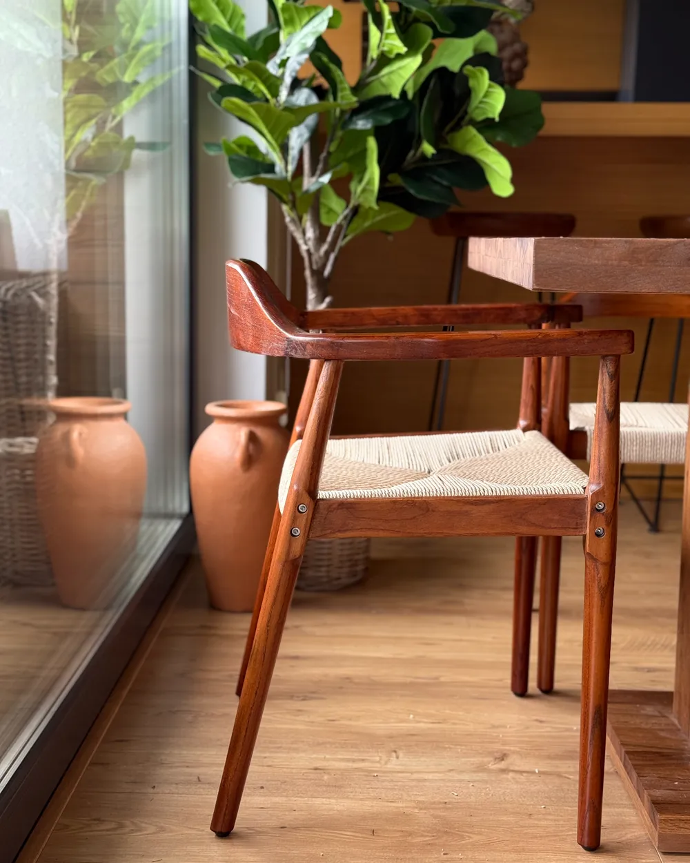 Set van 2 eetkamerstoelen OAKDALE Hout Donkerbruin/beige_1005803