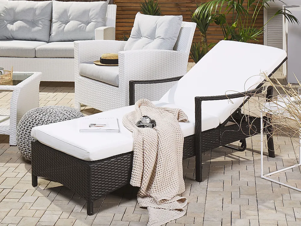 Sun Lounger with Cushion VASTO Reclining PE Rattan Brown_1176784