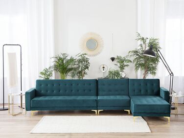 Left Hand Modular Velvet Sofa Teal ABERDEEN