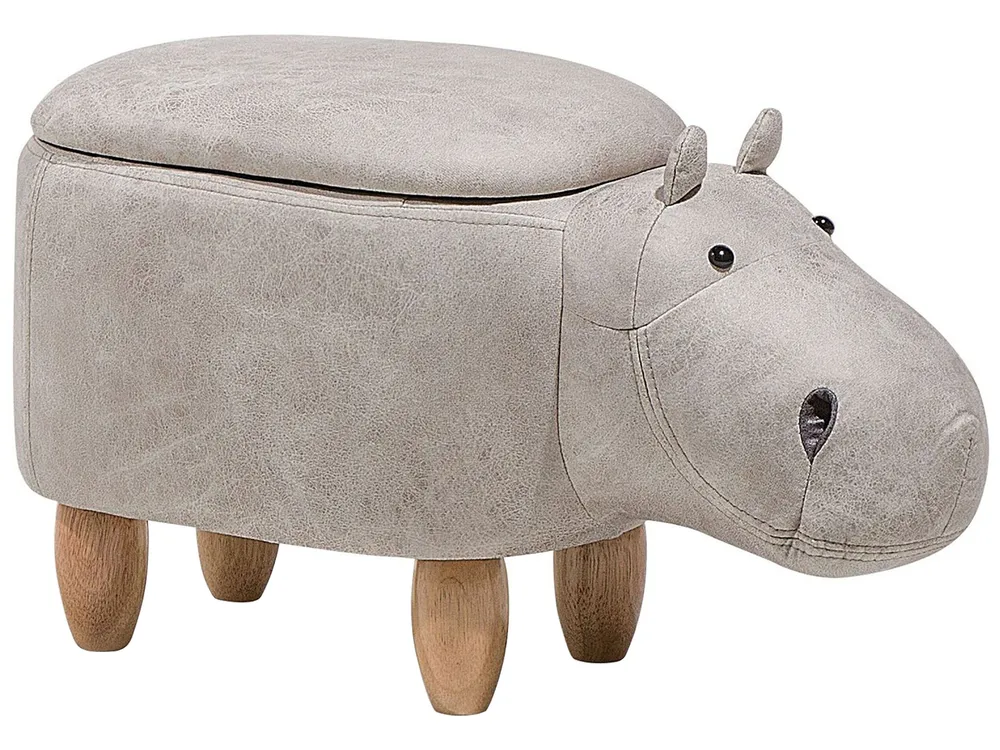 Storage Animal Stool HIPPO Faux Leather Light Grey