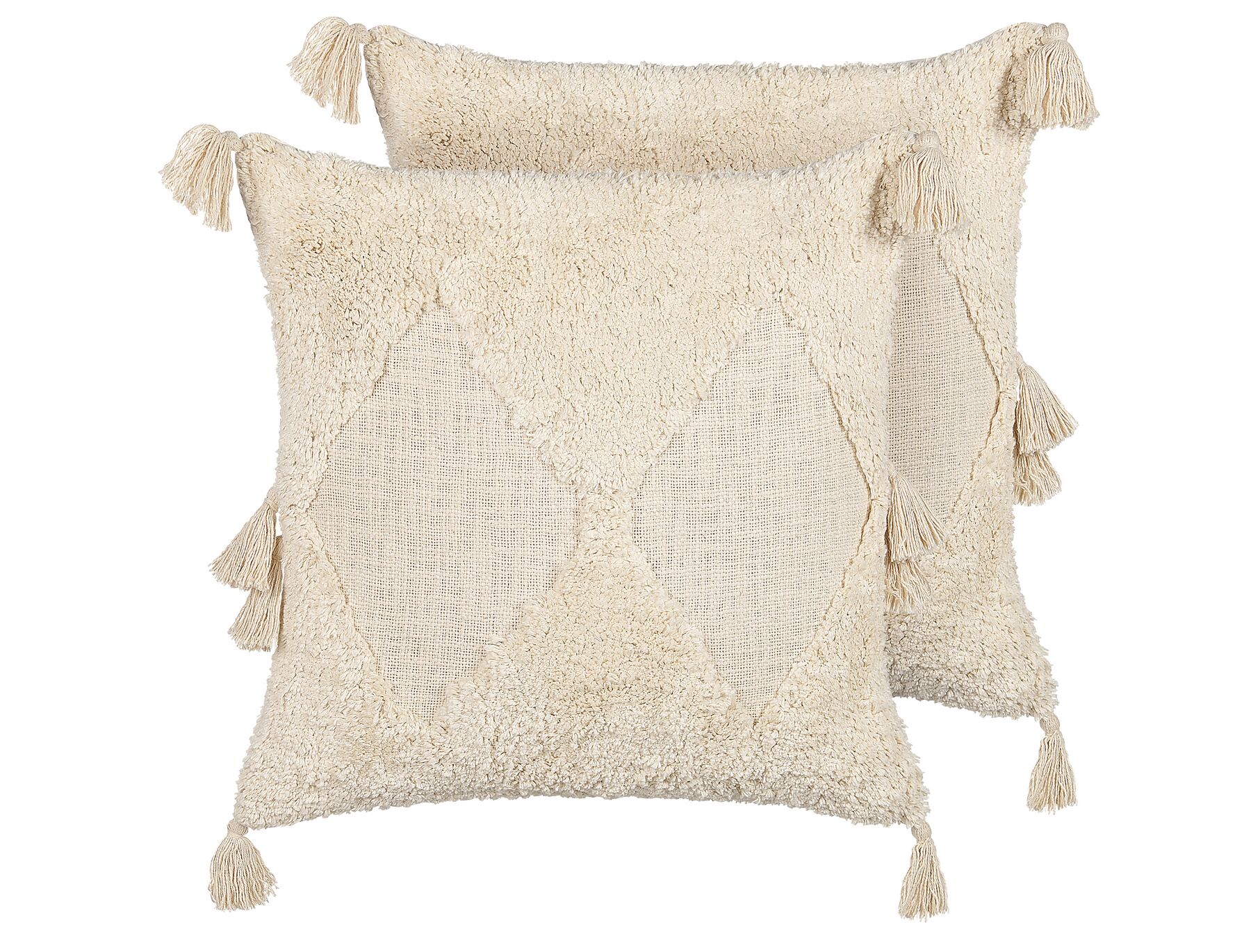 Set of 2 Tufted Cotton Cushions with Tassels 45 x 45 cm Light Beige AVIUM_838793