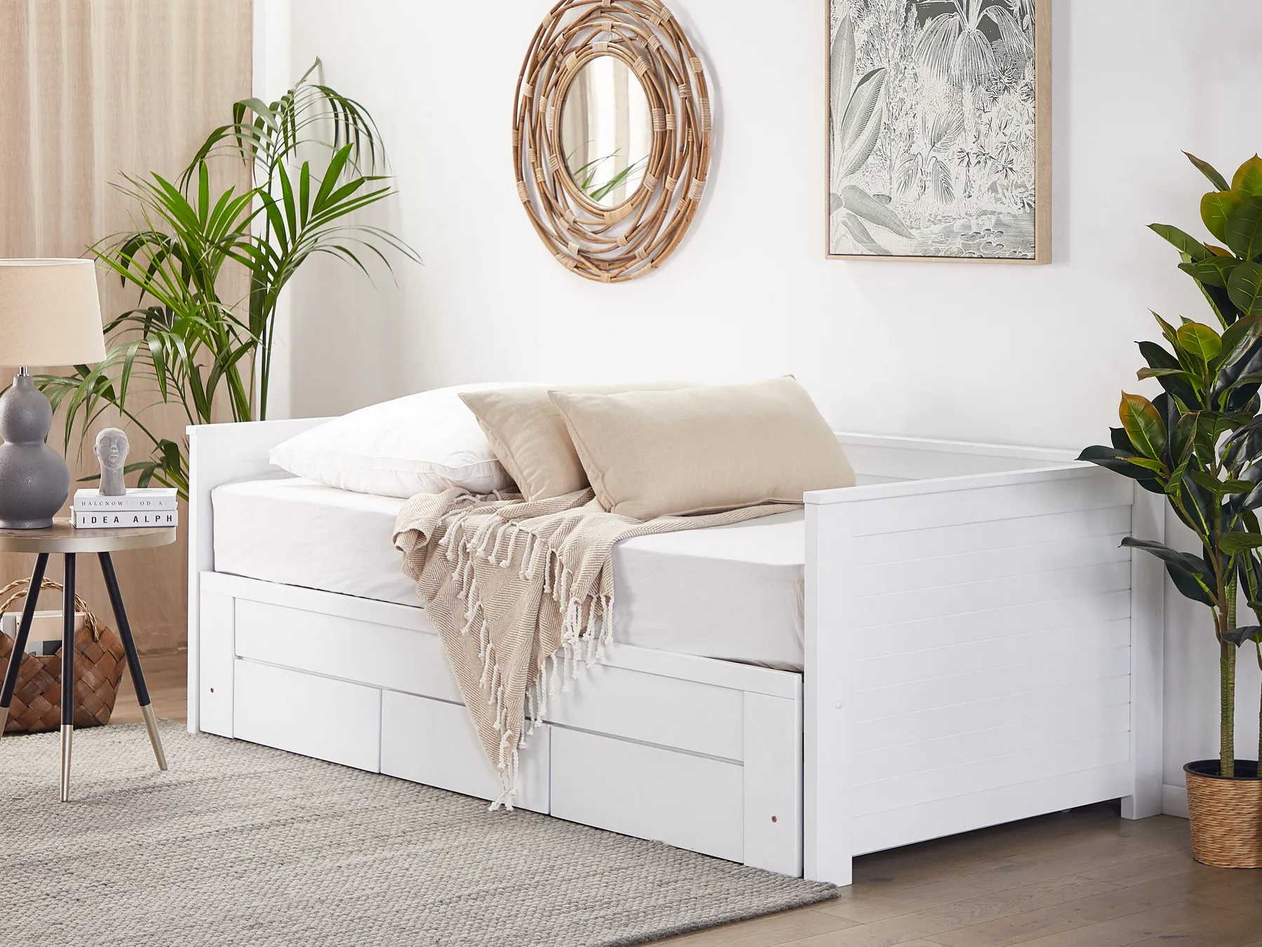 Bed with Storage Drawers Wood CAHORS 90 x 200 cm (EU Single) White_742444