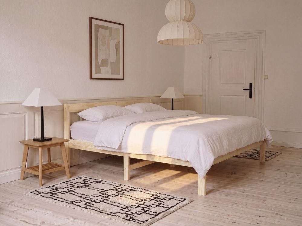 Lit avec sommier Bois de pin MADONE 140 x 200 cm Marron clair