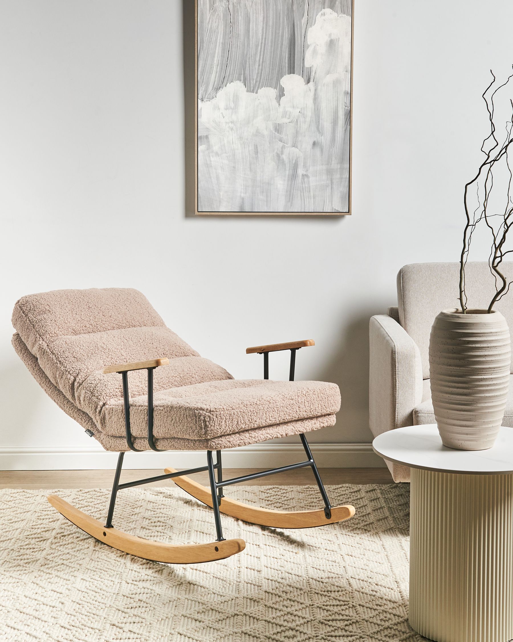 Rozkładany fotel bujany boucle beżowy ESKELIN _974786