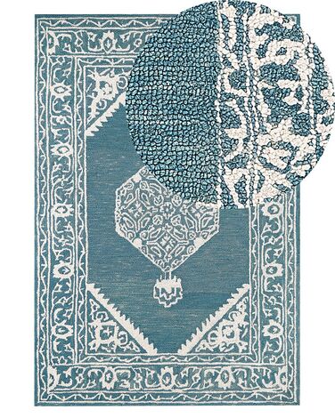 Teppich Wolle weiß / blau 140 x 200 cm GEVAS