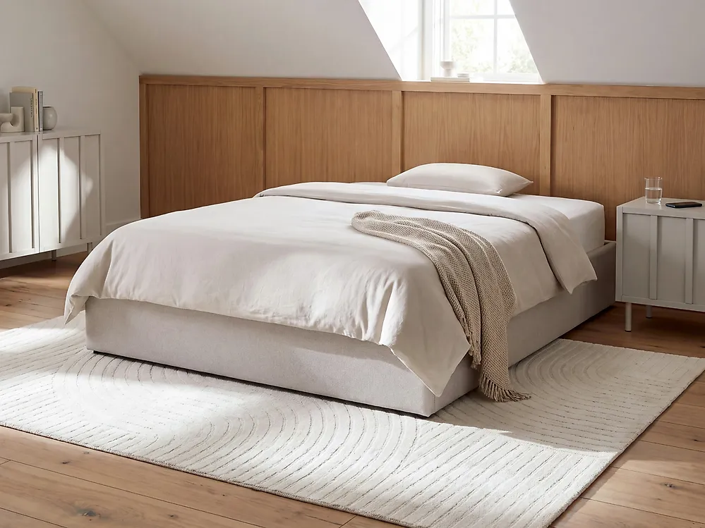 Bett mit Stauraum ohne Kopfteil DINAN Stoff Hellgrau 120 x 200 cm_1188184