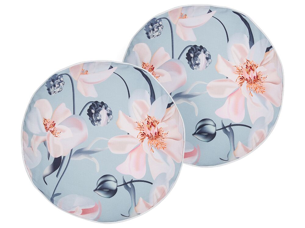 Set of 2 Outdoor Cushions APRICALE Floral Pattern 40 x 40 cm Blue