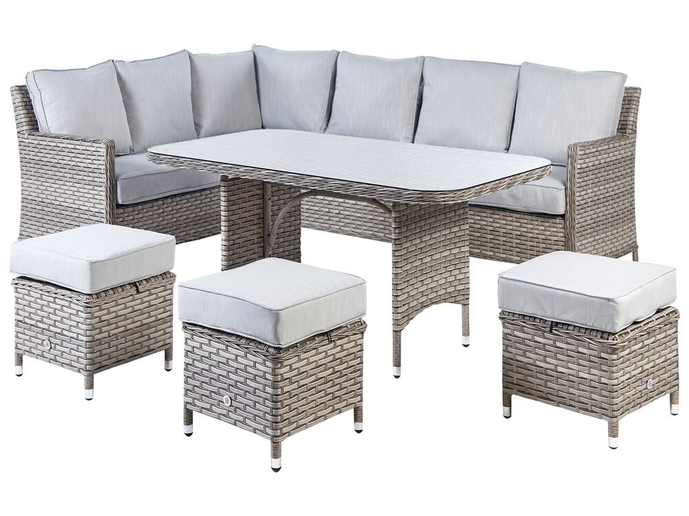Lounge Set LACONA PE Rattan Light Grey Right Hand 9 Seater Beliani.no