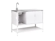 3 Piece Outdoor Kitchen Set with Sink MAENZA White Metal_1045076