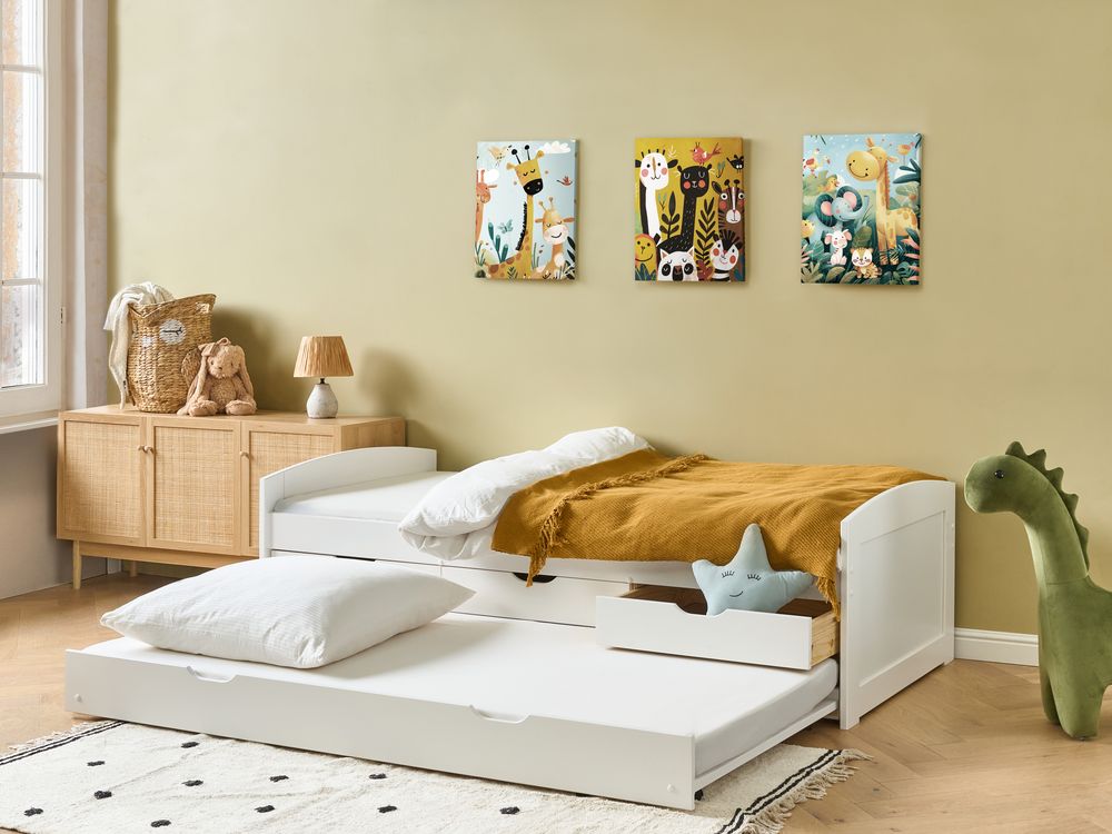 Łóżko wysuwane Drewno sosnowe PETIVILLE 90 x 200 cm Biały