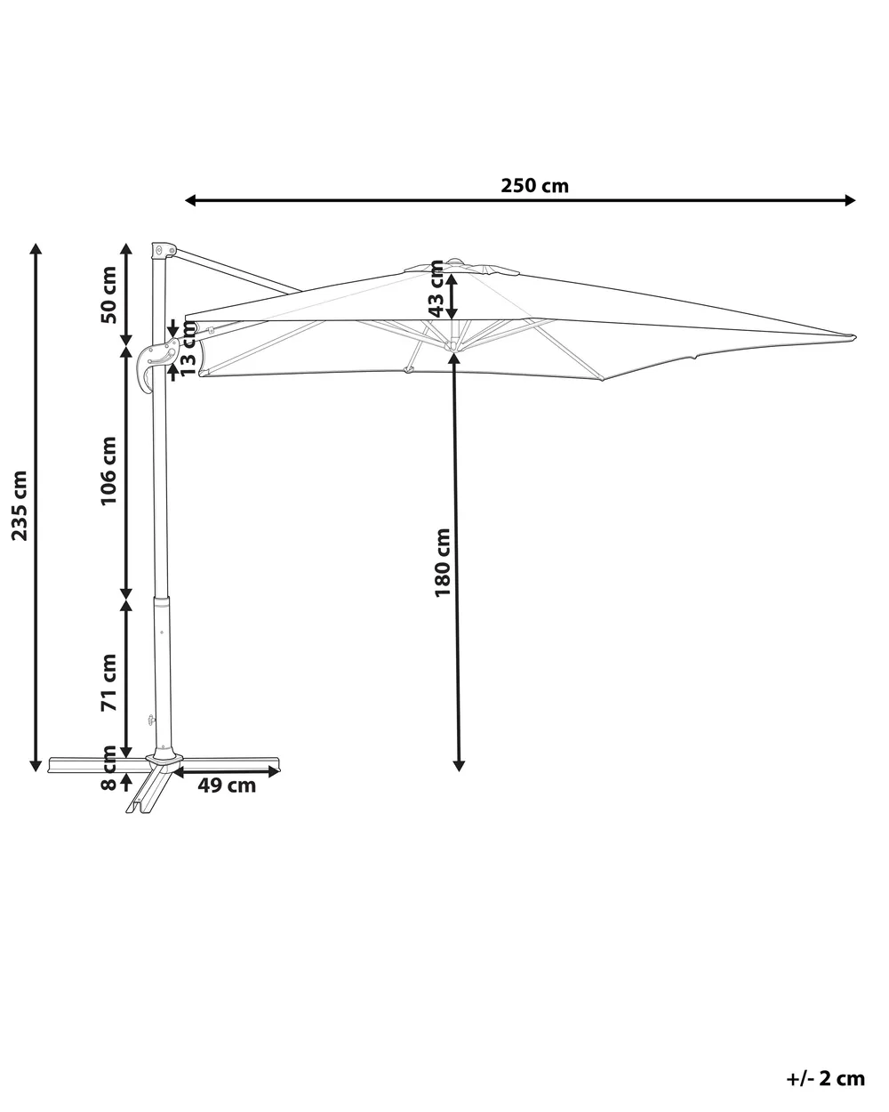 Parasol ogrodowy na wysięgniku 250 cm MONZA Ciemnobeżowy_700290