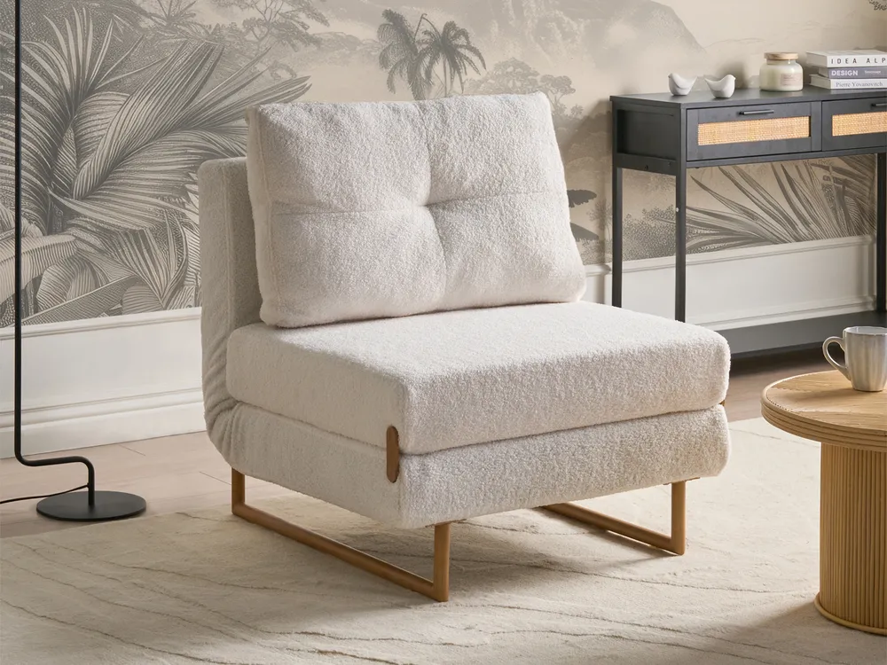 Sofa rozkładana jednoosobowa JERSLEV Boucle Złamana biel