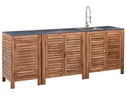 3 Piece Outdoor Kitchen Set with Sink BRUCOLI Brown/ Silver Acacia Wood_1002053