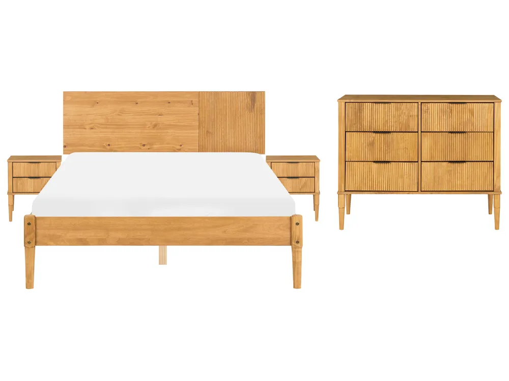 Bedroom Set Pine Wood FLAVIGNAC 140 x 200 cm (EU Double) Light Brown