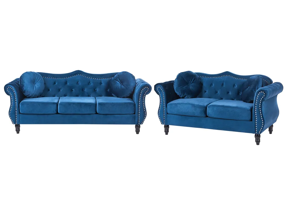 Living Room Set 5 Seater SKIEN Velvet Navy Blue