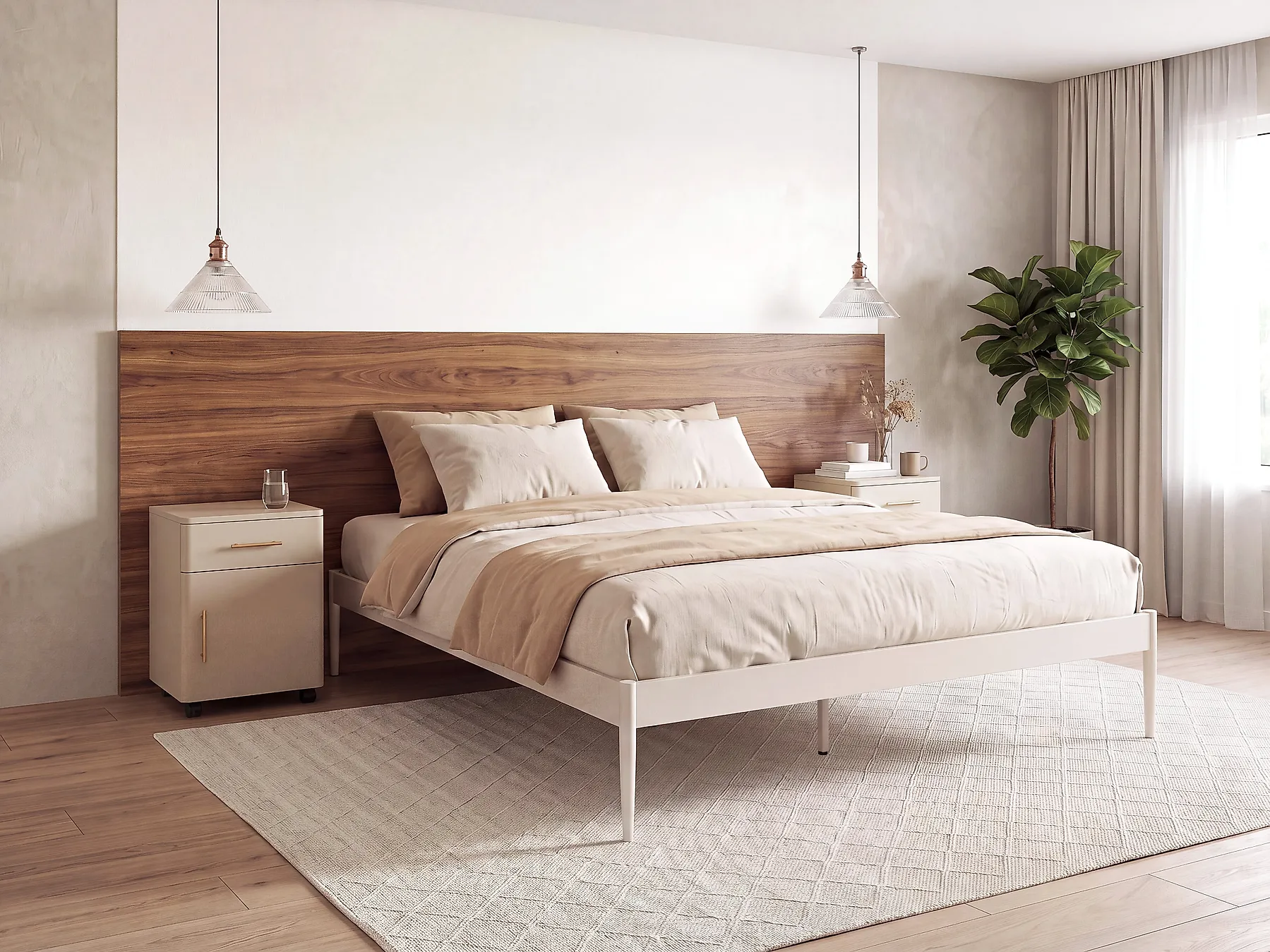 Bed Metal VAURS 160 x 200 cm (EU King Size) Light Beige_1165419