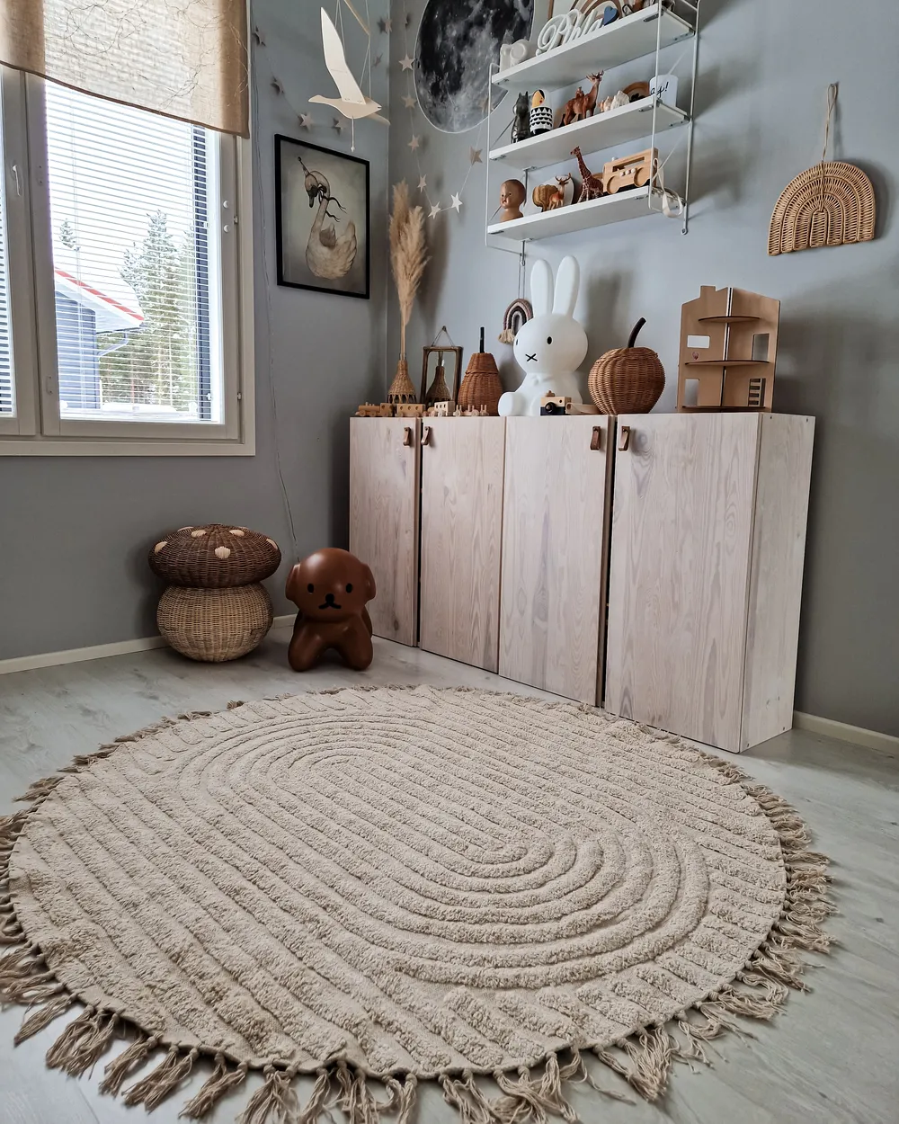 Rug HALFETI Light Beige ø 140 cm Cotton_860407