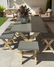Zestaw ogrodowy ze stołkami dla 8 osób OLBIA Beton Szary_982341