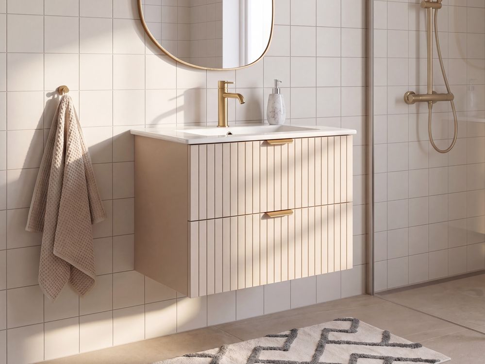 Væghængt underskab med håndvask TOTORANI 60 cm Beige