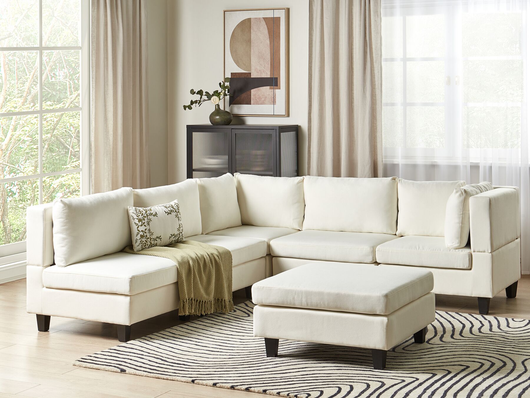 5 Seater Left Hand Modular Fabric Corner Sofa with Ottoman White UNSTAD_925163