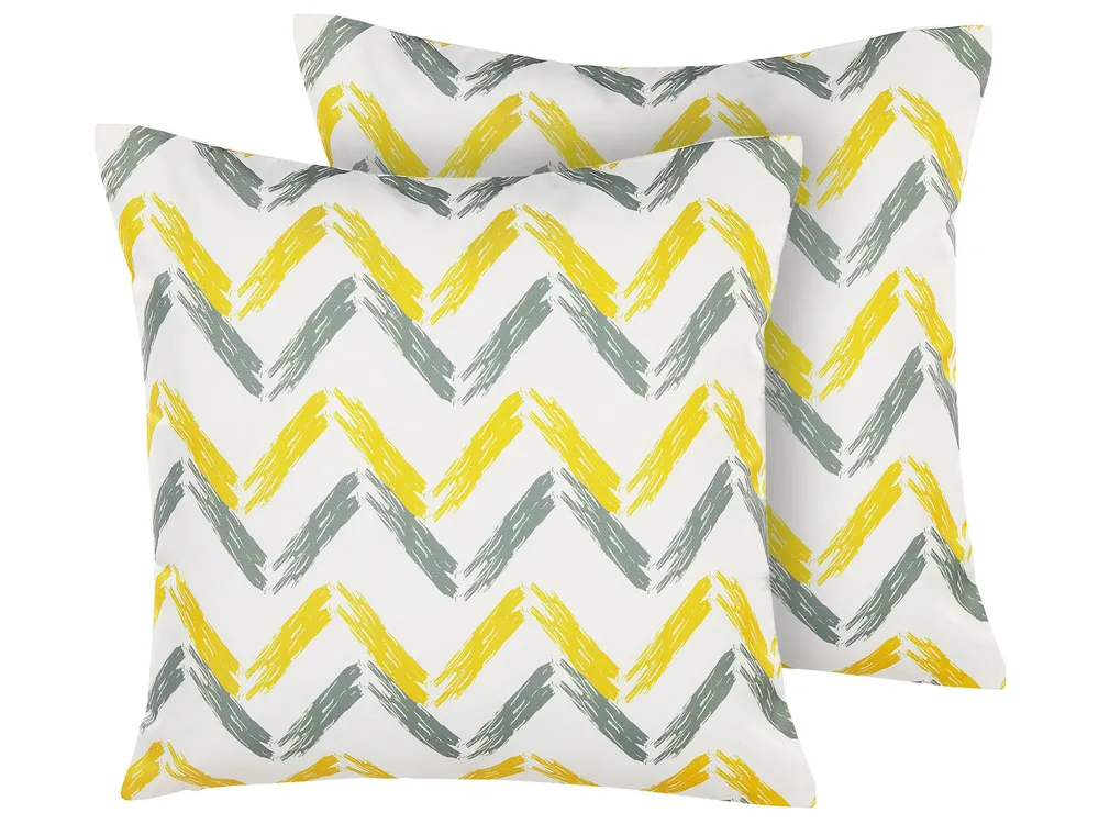 Sanwarm Set Di 4 Federe Decorative Per Cuscini 45x45 Cm, Esterno/interno, Mix Giallo E Grigio, Stile Tropicale Hawaiano, Con Cerniera Invisibile
