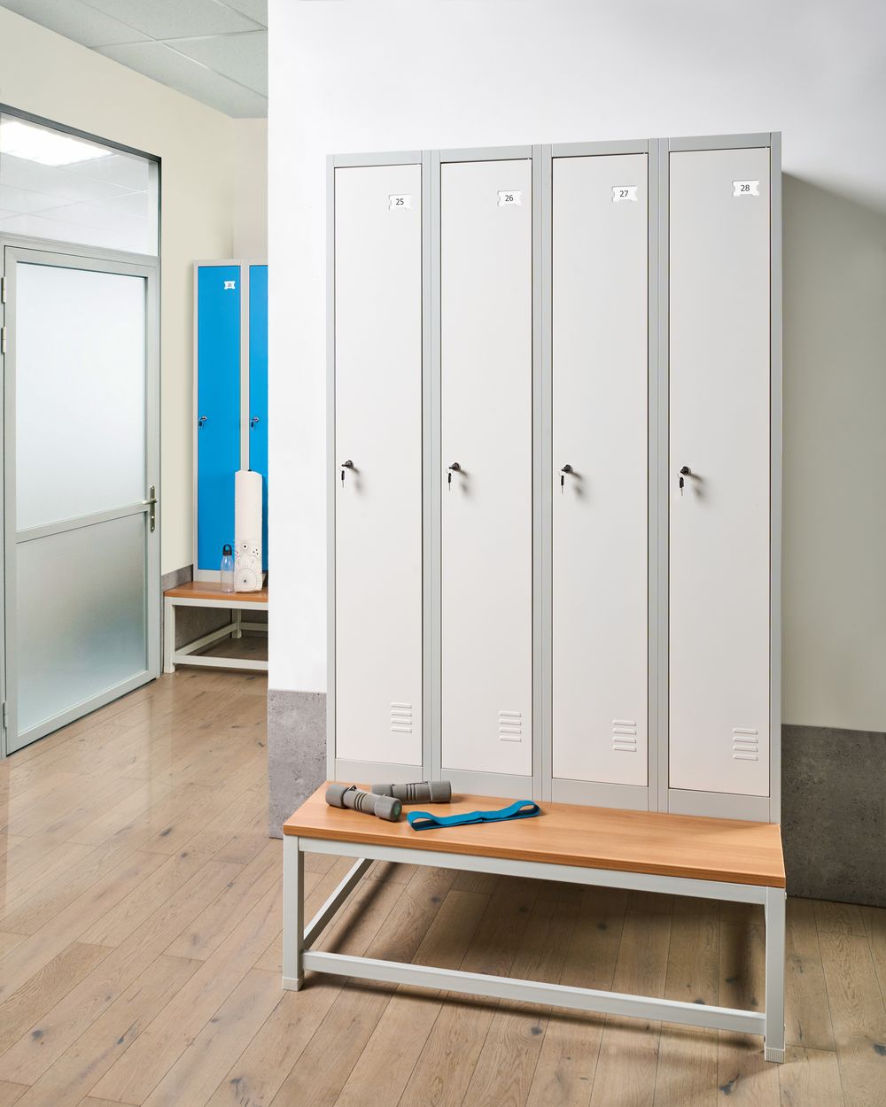 4-Door Storage Locker with Bench ATHLETE Metal Grey/ White