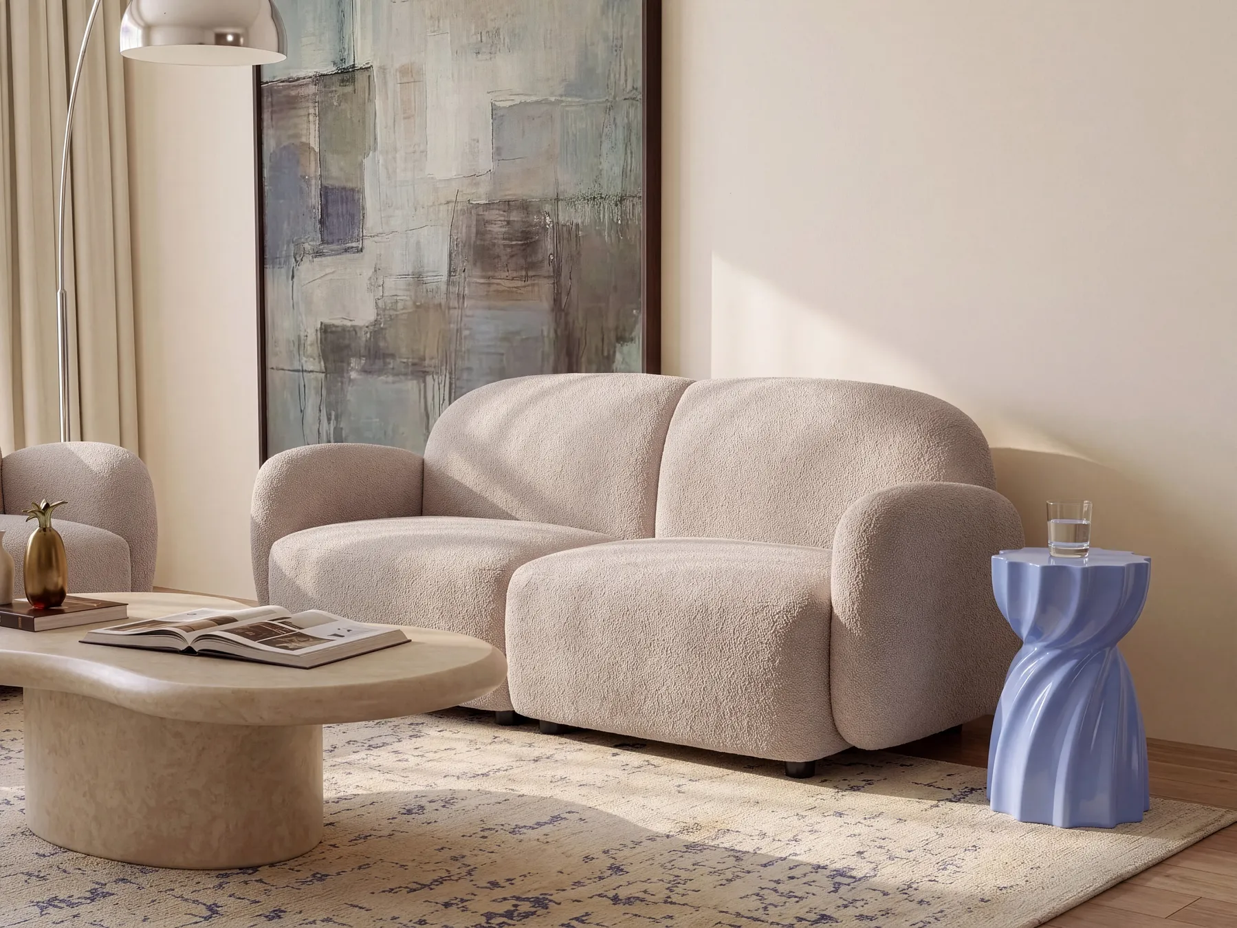 Sofa 3 Seater JULE Boucle Beige_1125960
