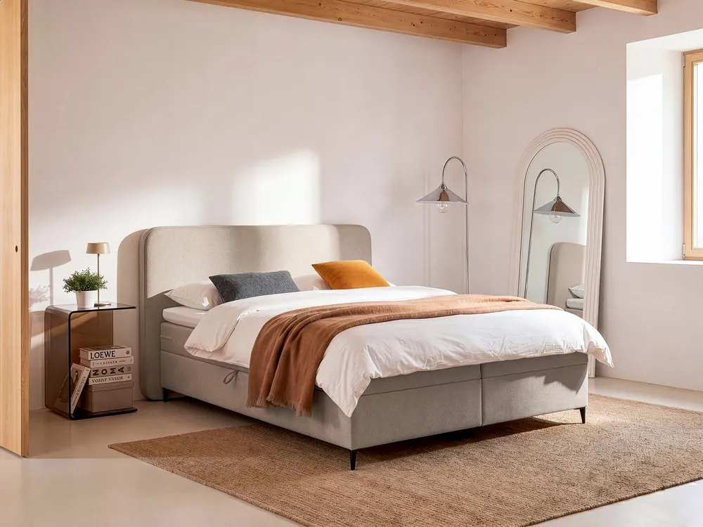Divan Bed with Storage REGENT Fabric Taupe 160 x 200 cm (EU King Size)