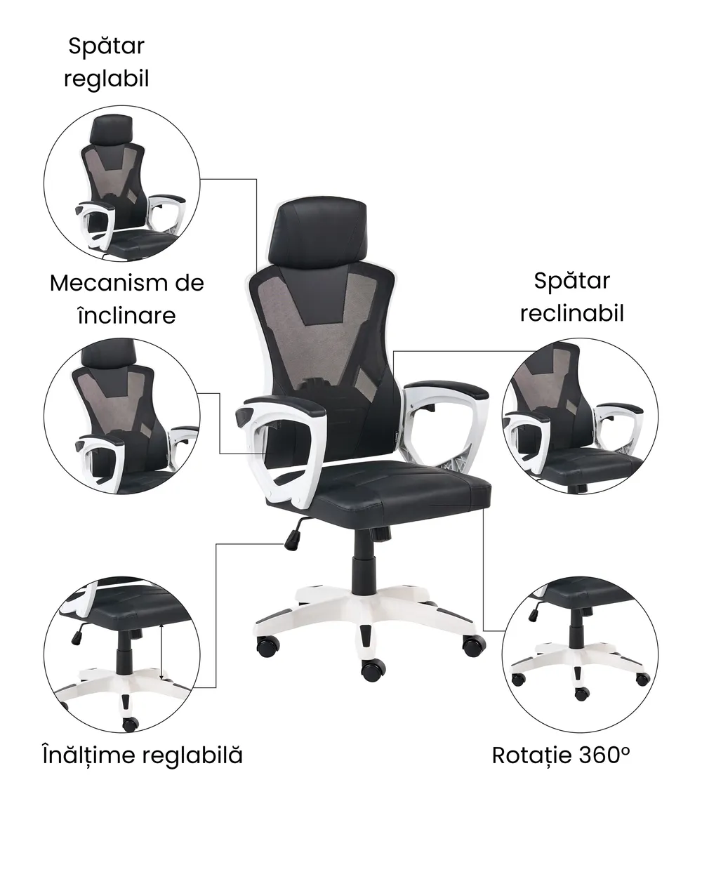 Scaun ergonomic IGNIS Piele ecologică Alb_1074212