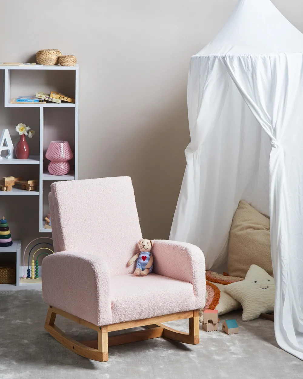 Kids Rocking Chair NORBY Boucle Pastel Pink