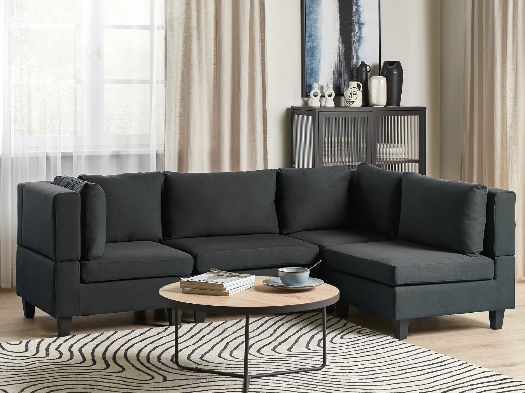 Modular Corner Sofa 4 Seater UNSTAD Fabric Black Left Hand_924730