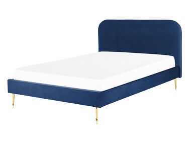 Zamatová posteľ 140 x 200 cm modrá FLAYAT