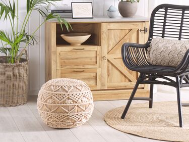 Cotton Macrame Pouffe Beige KAYSERI