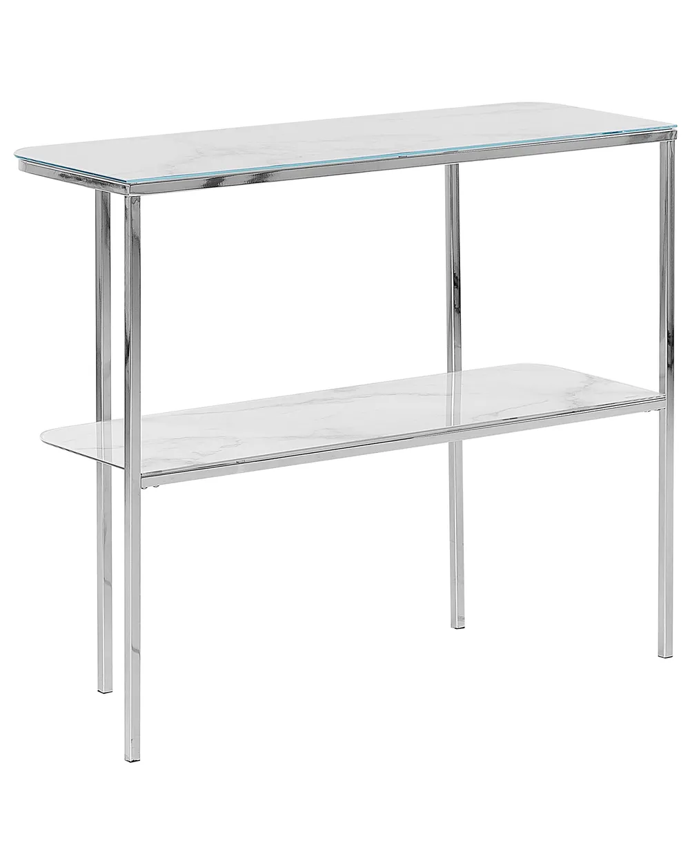 Console moderne design - verre trempé et acier chromé. CLOTILDE Console moderne design - verre trempé et acier chromé. CLOTILDE