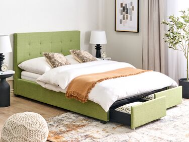 Fabric EU Double Size Bed with Storage Green LA ROCHELLE