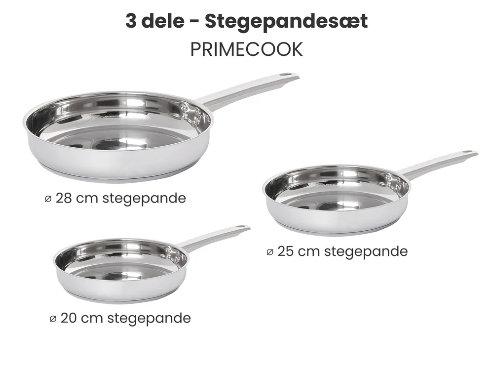Sæt med 3 stegepander PRIMECOOK Rustfrit stål Sølv_1051151