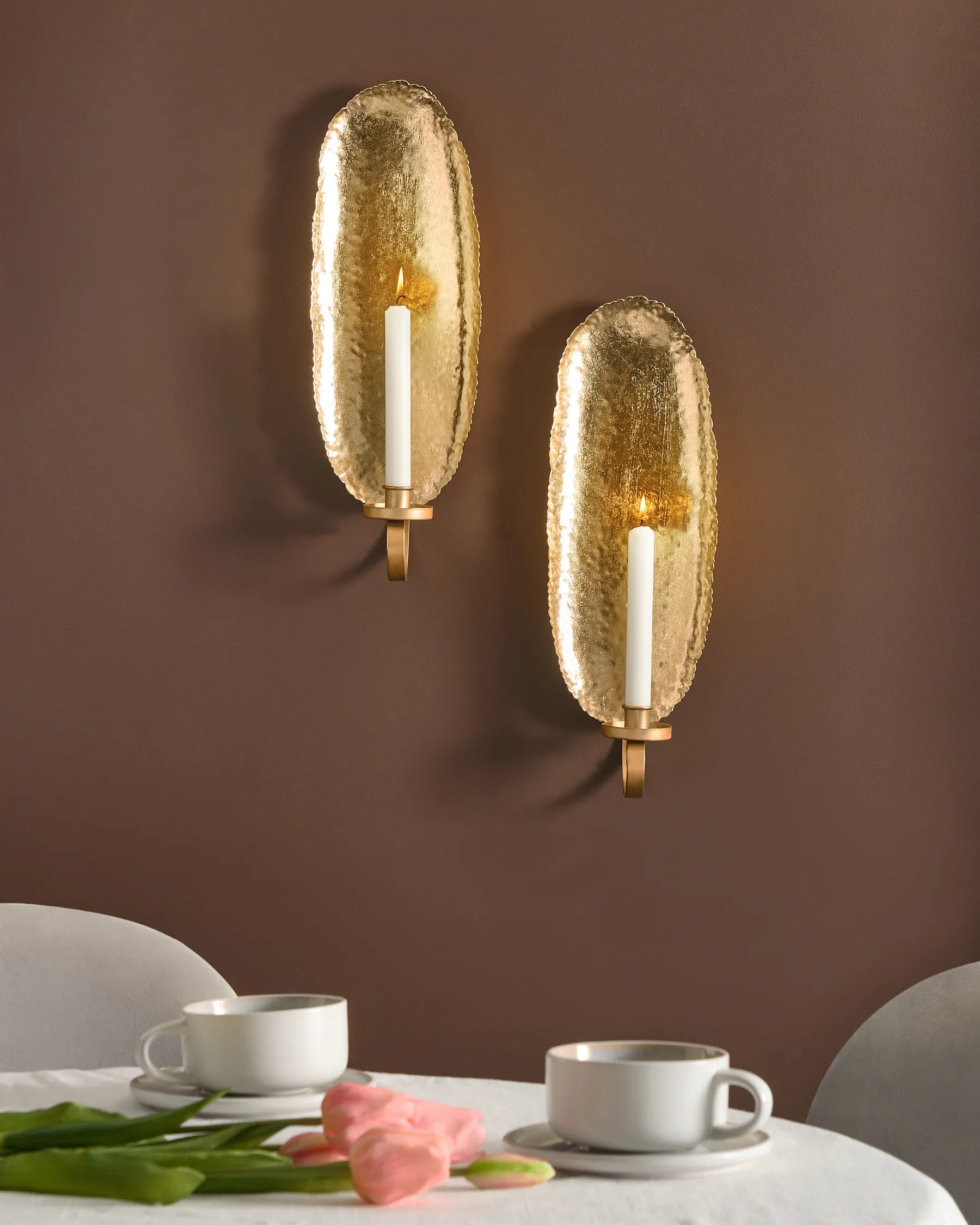Set of 2 Wall Candle Holders FEIJO 44 cm Metal Gold_968348