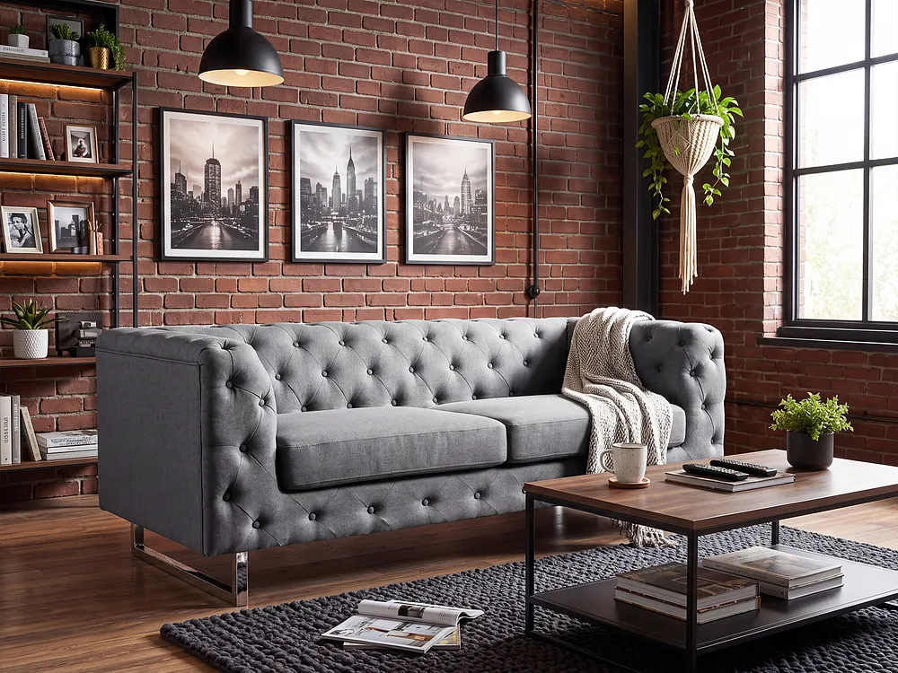 Sofa 2-Sitzer VISSLAND Stoff Hellgrau_1149654