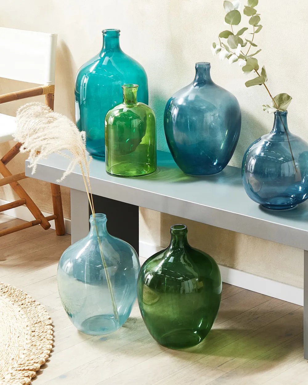Set Di 4 Vasi In Vetro A Forma Di Bottiglia, Colore Beige E Grigio, Stile Scandinavo Per Interni Ed Esterni - 3