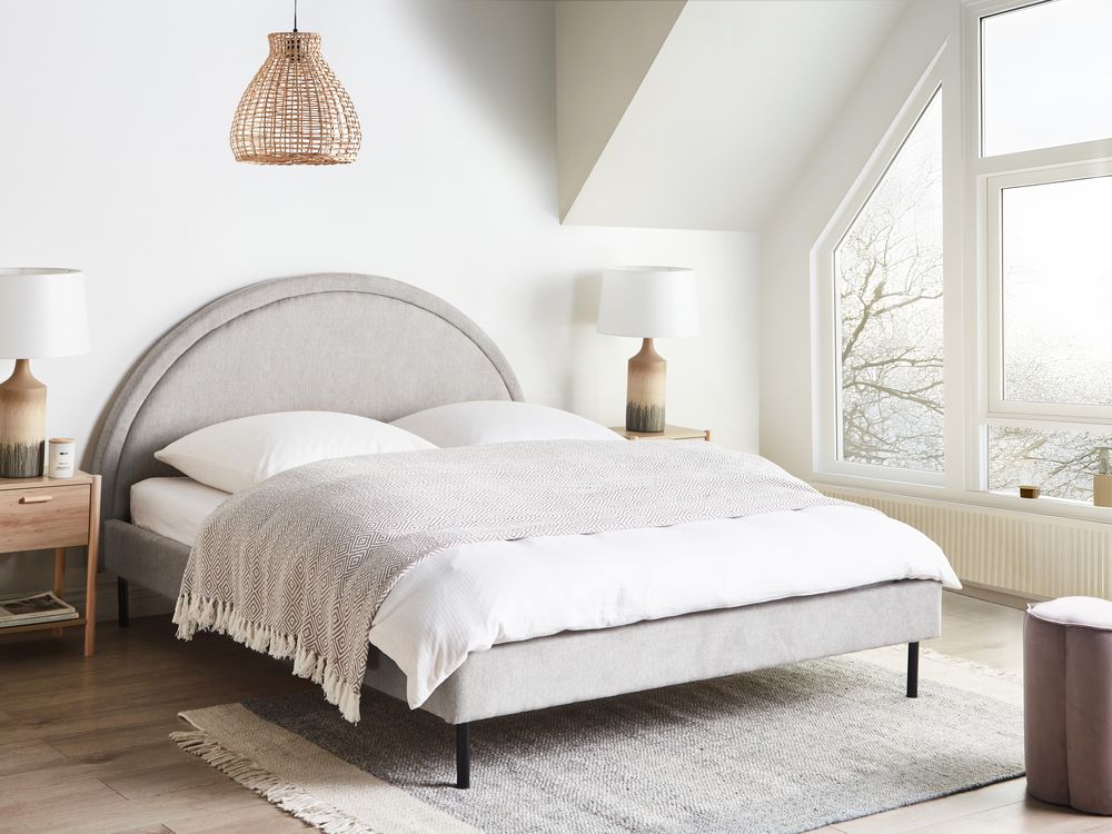 Bett mit Lattenrost Stoff MARGUT 160 x 200 cm Hellgrau
